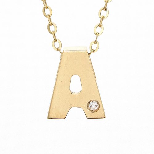 14K Yellow Gold Initial "A" With Diamond Necklace-Necklaces-lau international-