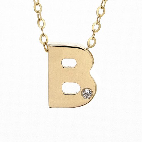 14K Yellow Gold Initial "B" With Diamond Necklace