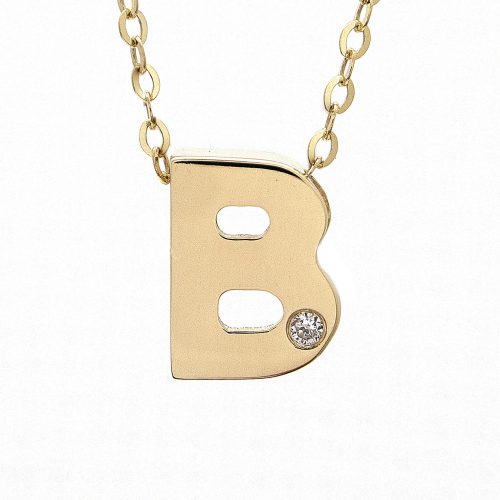 14K Yellow Gold Initial "B" With Diamond Necklace-Necklaces-lau international-