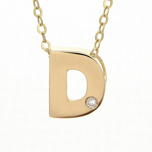 14K Yellow Gold Initial "D" With Diamond Necklace-Necklaces-lau international-