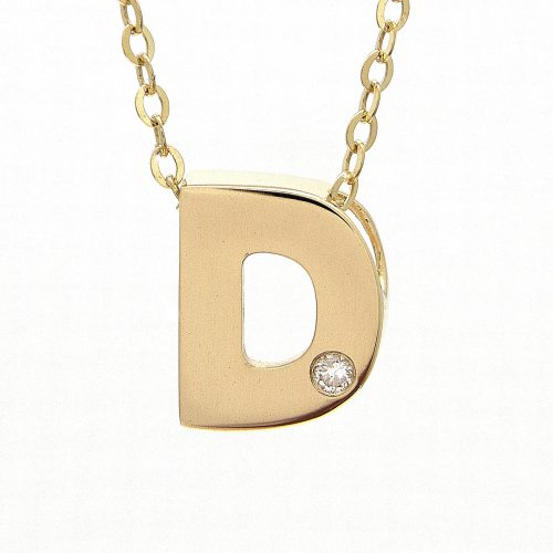 14K Yellow Gold Initial "D" With Diamond Necklace