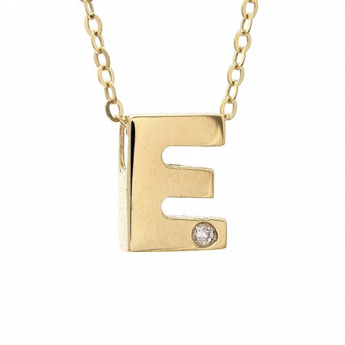14K Yellow Gold Initial "E" With Diamond Necklace