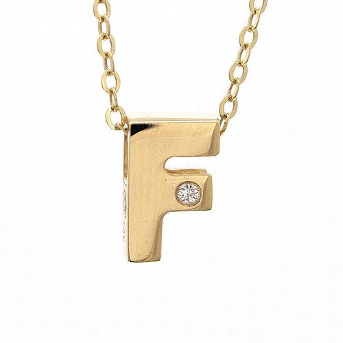 14K Yellow Gold Initial "F" With Diamond Necklace-Necklaces-lau international-