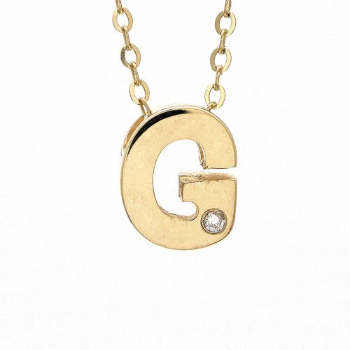 14K Yellow Gold Initial "G" With Diamond Necklace