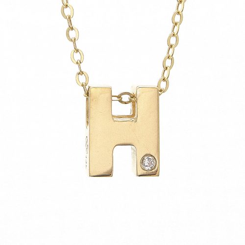 14K Yellow Gold Initial "H" With Diamond Necklace