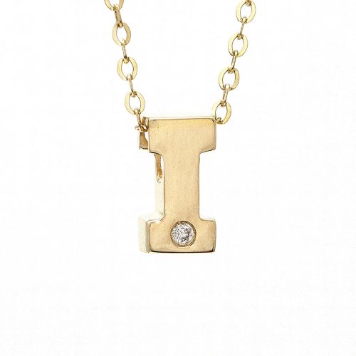 14K Yellow Gold Initial "I" With Diamond Necklace