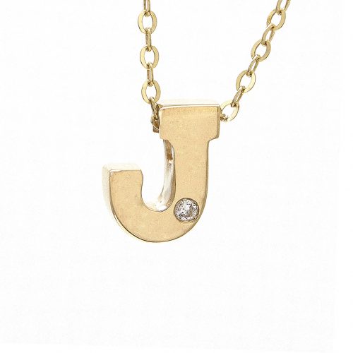 14K Yellow Gold Initial "J" With Diamond Necklace