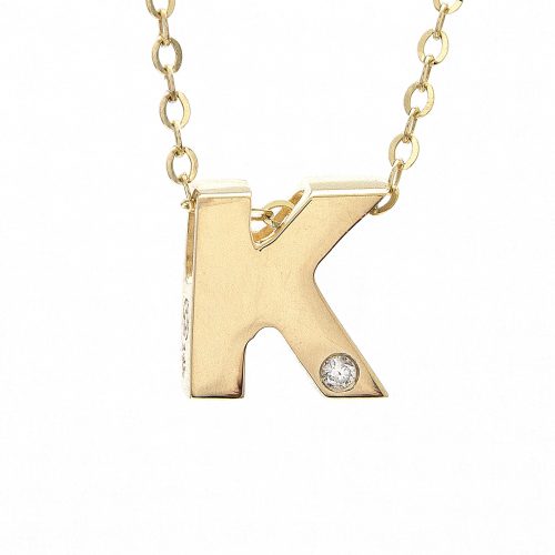 14K Yellow Gold Initial "K" With Diamond Necklace