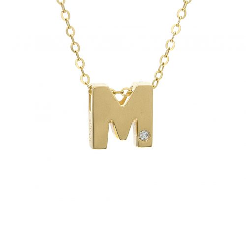 14K Yellow Gold Initial "M" With Diamond Necklace