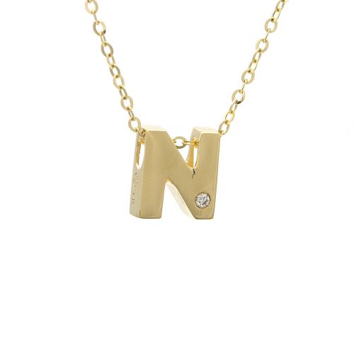 14K Yellow Gold Initial "N" With Diamond Necklace