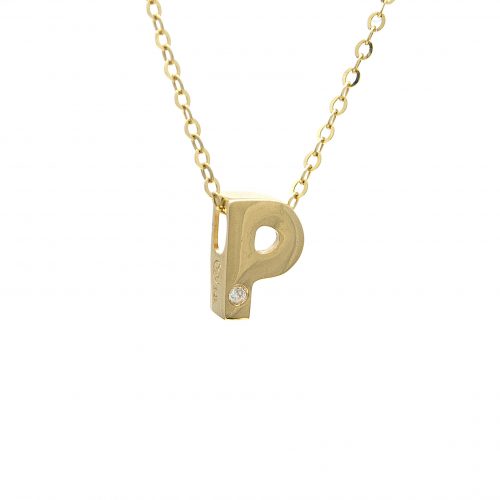 14K Yellow Gold Initial "P" With Diamond Necklace-Necklaces-lau international-