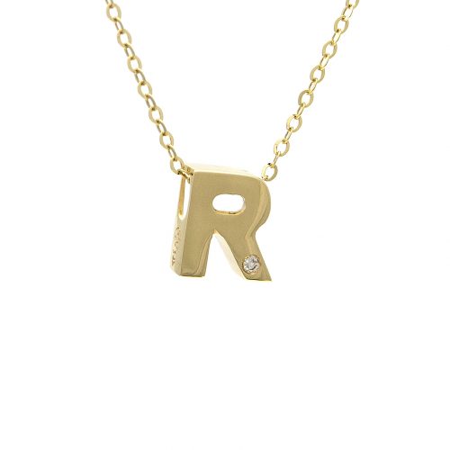 14K Yellow Gold Initial "R" With Diamond Necklace