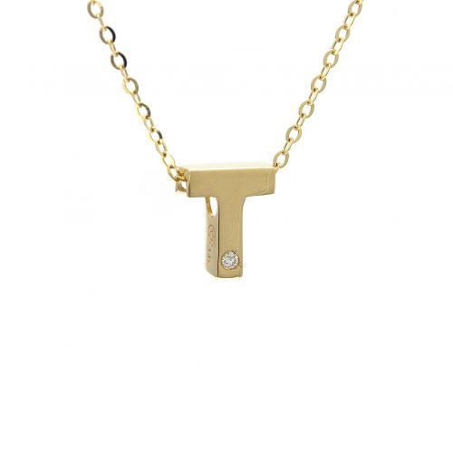 14K Yellow Gold Initial "T" With Diamond Necklace
