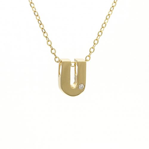 14K Yellow Gold Initial "U" With Diamond Necklace