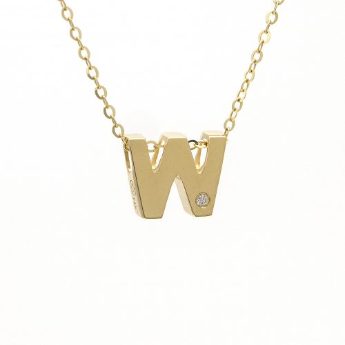 14K Yellow Gold Initial "W" With Diamond Necklace