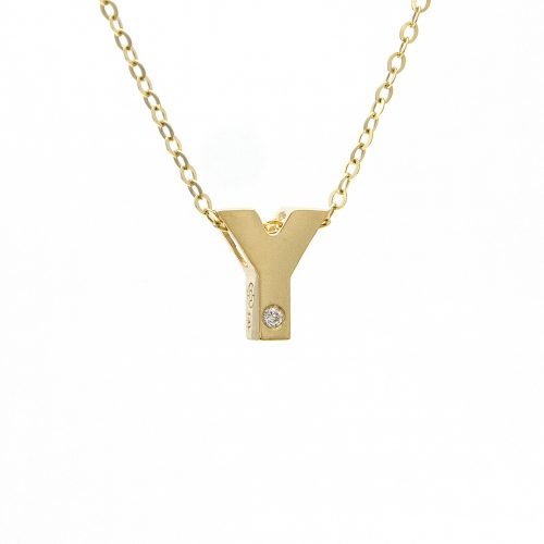 14K Yellow Gold Initial "Y" With Diamond Necklace-Necklaces-lau international-