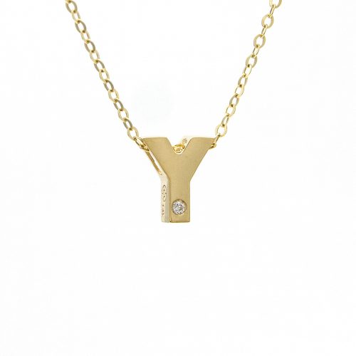 14K Yellow Gold Initial "Y" With Diamond Necklace