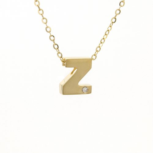 14K Yellow Gold Initial "Z" With Diamond Necklace-Necklaces-lau international-
