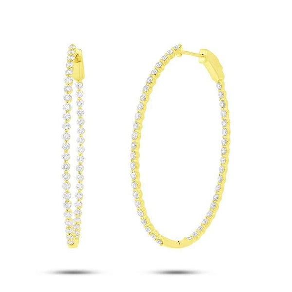 14K Yellow Gold Inside & Outside Diamond Oval Hoop Earrings