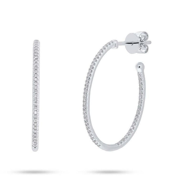 14K White Gold Inside & Outside Diamond Small Oval Hoops