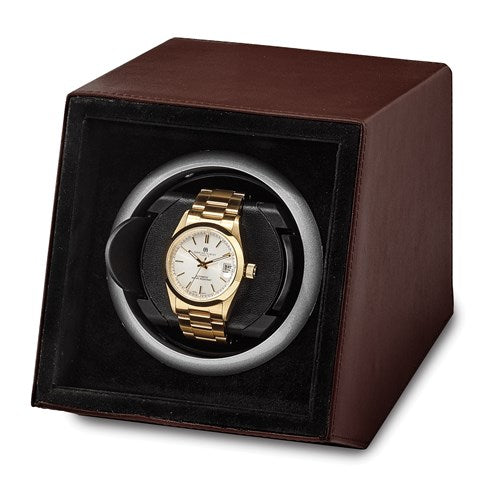Luxury Giftware Brown Faux Leather Acrylic Window Single Watch Winder