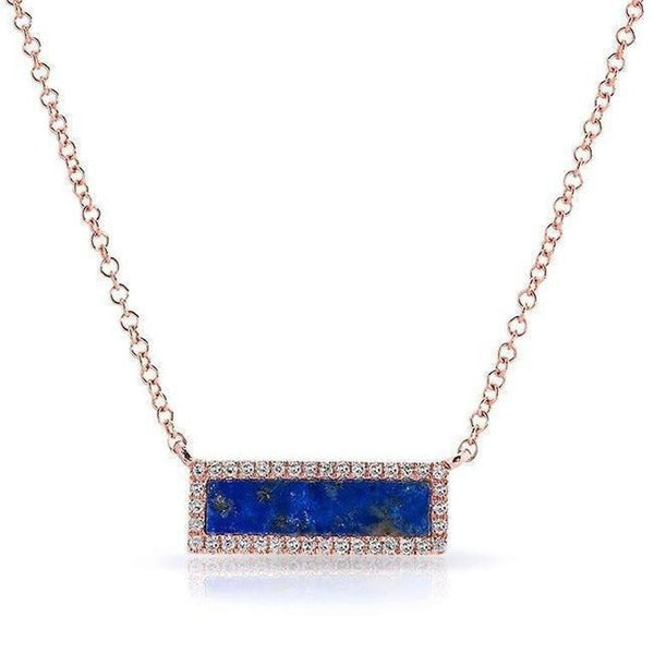 14K Yellow Gold Lapis Rectangle Necklace-Necklaces-superbell-Rose Gold-