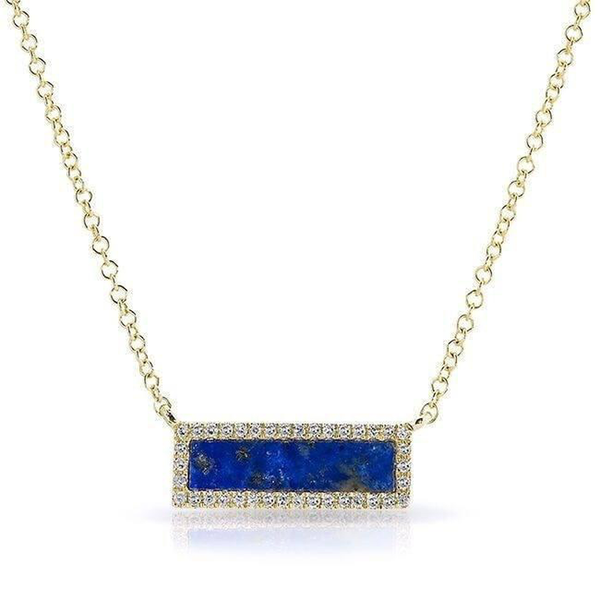 14K Yellow Gold Lapis Rectangle Necklace-Necklaces-superbell-Yellow Gold-