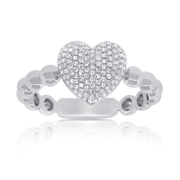 Large Pave Diamond Heart Beaded Ring