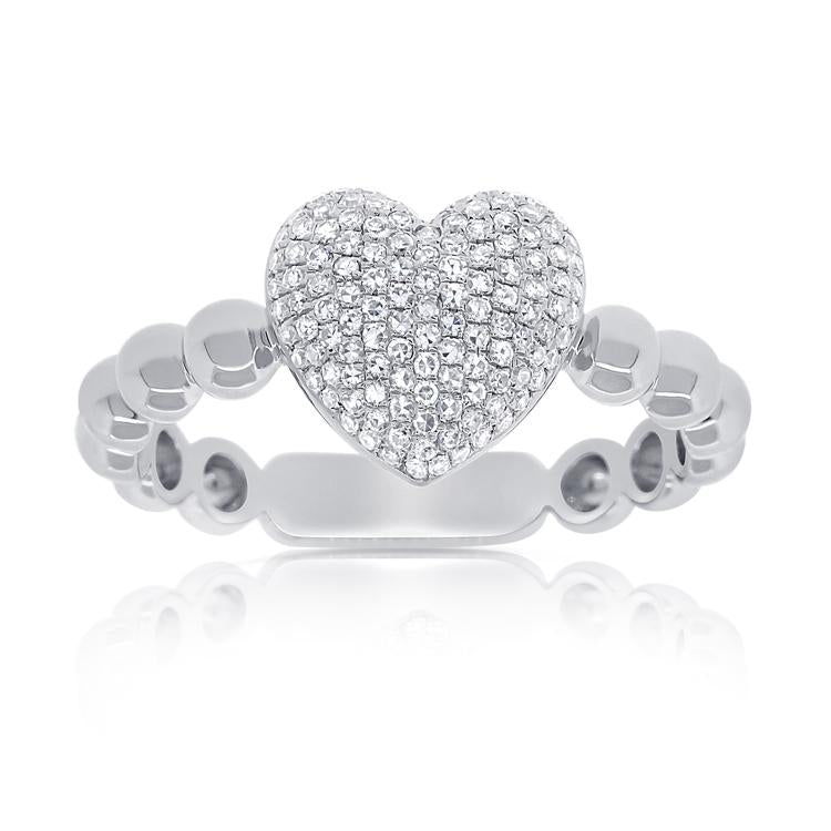 Large Pave Diamond Heart Beaded Ring