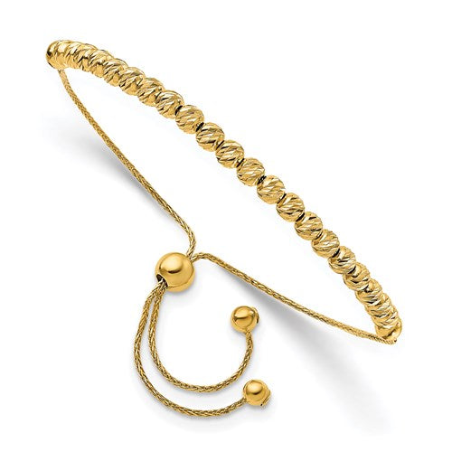 14K Polished Diamond Cut Beaded Bolo Adjustable Bracelet-Bracelets-Maurice's Jewelers-