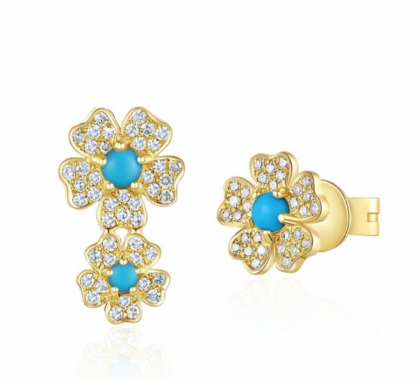 Yellow 14k Turquoise Flower Stud Earrings
