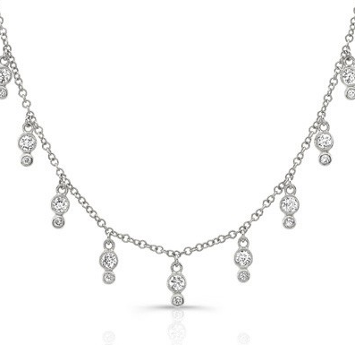 14K White Gold Diamond Bezel Fringe Necklace-Necklaces-majolie-White Gold-