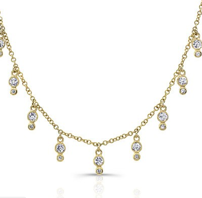 14K White Gold Diamond Bezel Fringe Necklace-Necklaces-majolie-Yellow Gold-