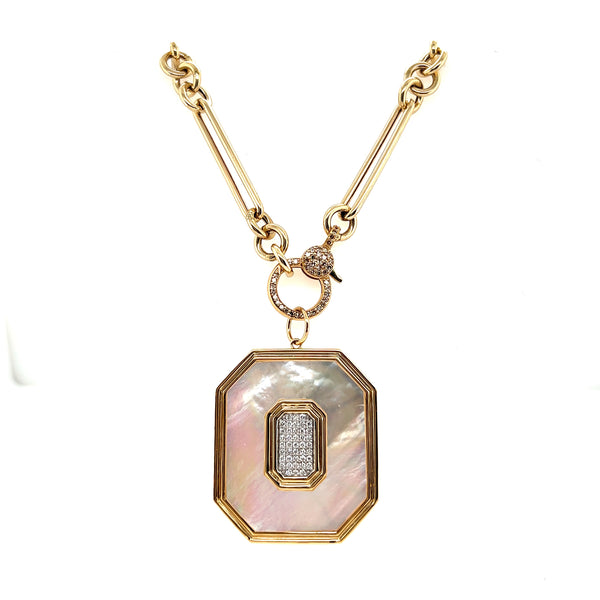 14k Yellow Gold Diamond and Mother of Pearl Octagon Charm-Charms & Pendants-Maurice's Jewelers -Necklace w/ Charm-