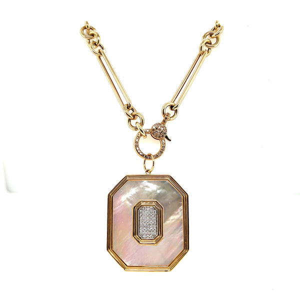 14k Yellow Gold Diamond and Mother of Pearl Octagon Charm