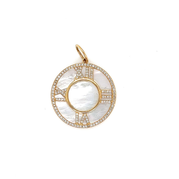 Yellow 14K Diamond Multi Chain Lobster Clasp Necklace with Mother of Pearl Clock Charm-Necklaces-Maurice's Jewelers-Charm Only-