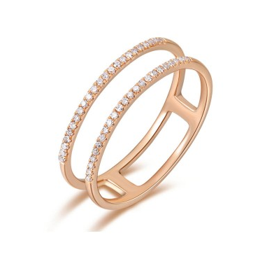 14K Yellow Gold Double Open Row Diamond Band-Rings-majolie-Rose Gold-
