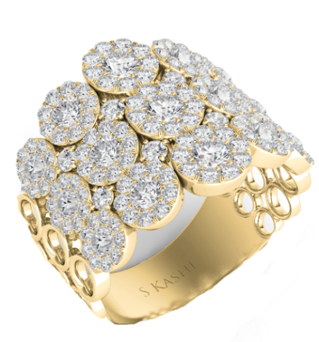 14K Yellow Gold Multi Diamond Halo Fashion Ring-Rings-S KASHI-