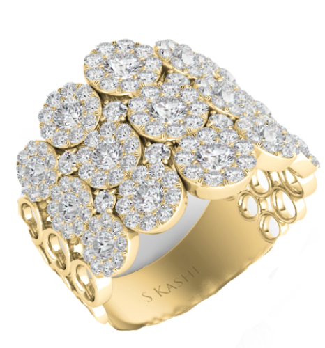 14K Yellow Gold Multi Diamond Halo Fashion Ring