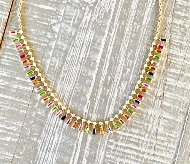 14K Yellow Gold Multi-Sapphire Gemstone Necklace