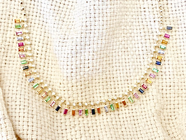 14K Yellow Gold Multi-Sapphire Gemstone Necklace-Necklaces-superbell-