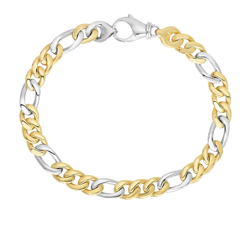 Two Tone 14K Gold Fancy Figaro Cuban Link with White Lobster Lock