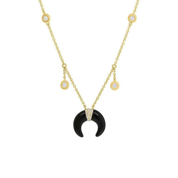 14K Yellow Gold Onyx Crescent Shaker Necklace