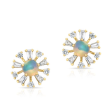 Opal Baguette Diamond Halo Stud Earrings-Earrings-majolie-Yellow Gold-