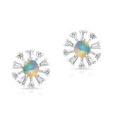 Opal Baguette Diamond Halo Stud Earrings-Earrings-majolie-White Gold-