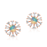 Opal Baguette Diamond Halo Stud Earrings-Earrings-majolie-Rose Gold-