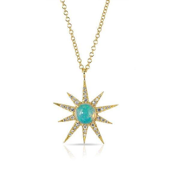 14K Yellow Gold Opal Sunburst Pendant-Necklaces-majolie-