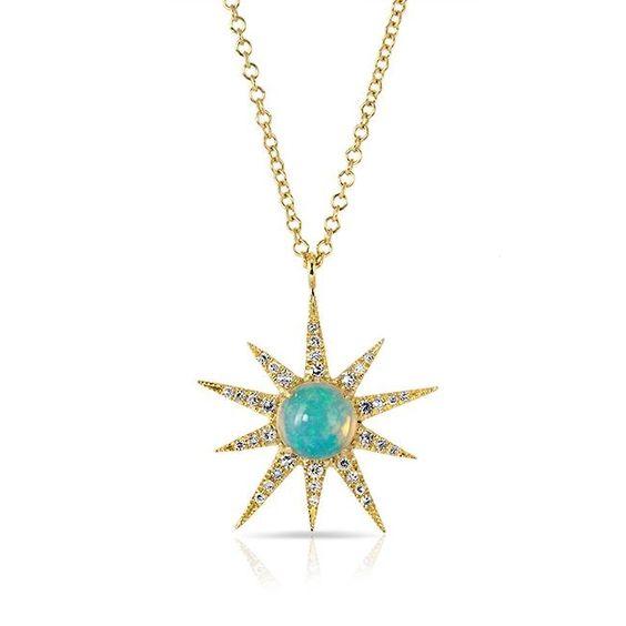 14K Yellow Gold Opal Sunburst Pendant