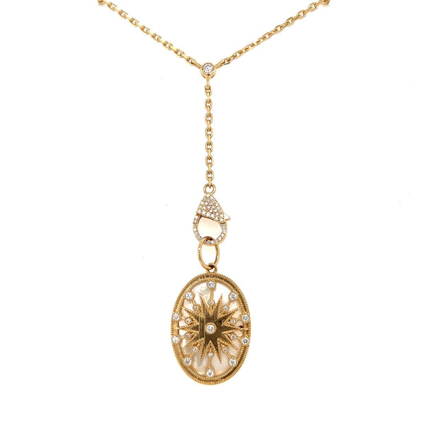 14k Yellow Gold Diamond and Mother of Pearl Oval Charm-Necklaces-Maurice's Jewelers-Necklace w/ Charm-