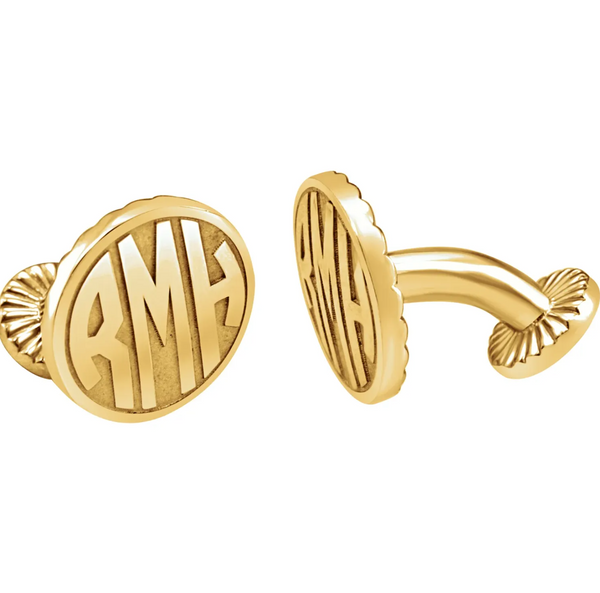 Yellow Gold Plated Sterling Silver 3-Letter Block Monogram Oval Cuff Links